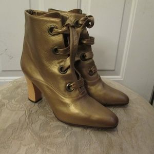 new BUCCHERI BOLOGNA Gold leather combat ankle  boots Sz 36 made in ITALY